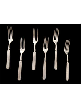 6 Rogers 1881 “Scotia” Dinner Forks – 12 DWT Silverplate – Vintage – Very Good